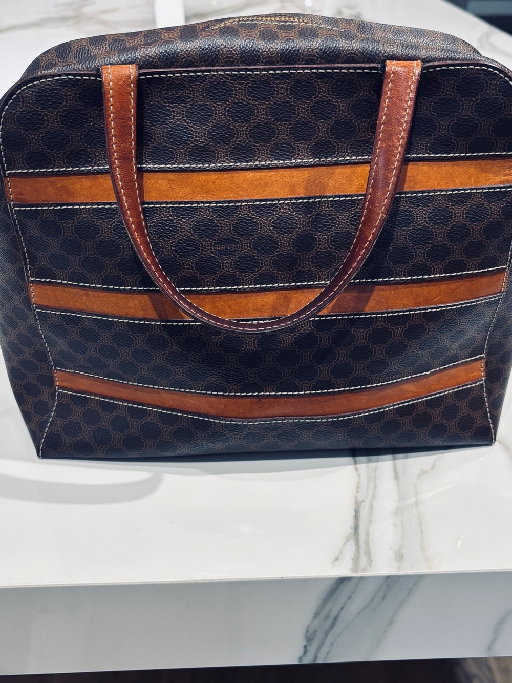 Vintage Celine Macadam Boston Top Handle Bag brown canvas (pvc) leather Italy - Picture 12 of 15